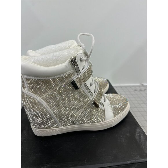 INC Womens Silver Rhinestone High-Top Sneakers With Zipper Velcro Straps Sz. 8 - Picture 3 of 10